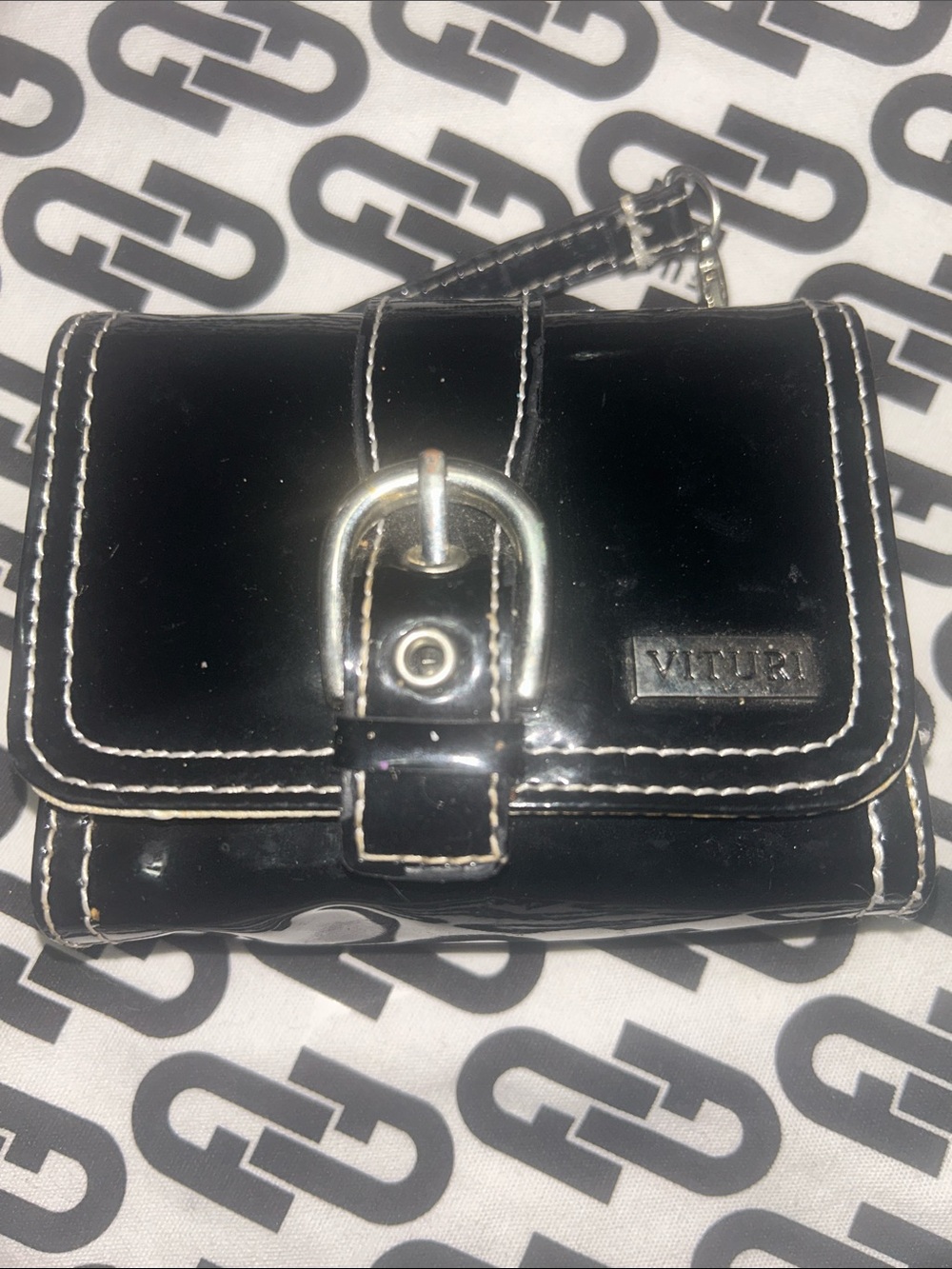 Vittori Black Patent Leather Buckle Wristlet Wallet